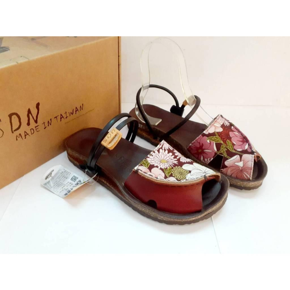 ［kikishoes] 腳丫子花朵夾腳厚底涼拖鞋 牛皮材質台灣製手工鞋-細節圖7
