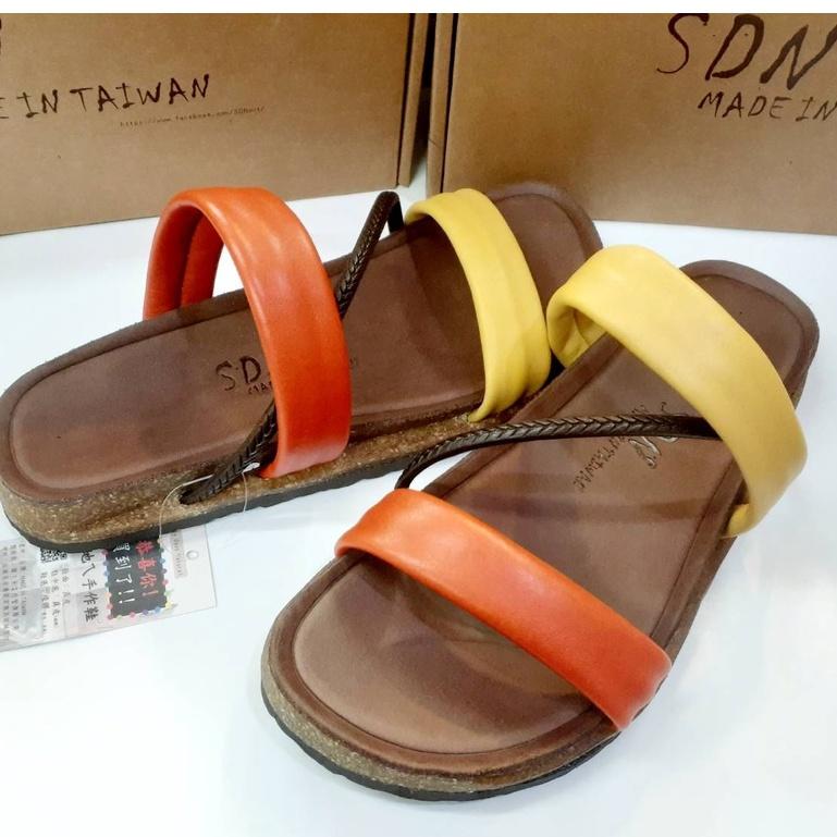 ［kikishoes]台灣自創品牌腳ㄚ子純手工強韌耐穿牛皮底牛皮面拖鞋涼鞋止滑拖鞋非對稱腳背顏色-細節圖2