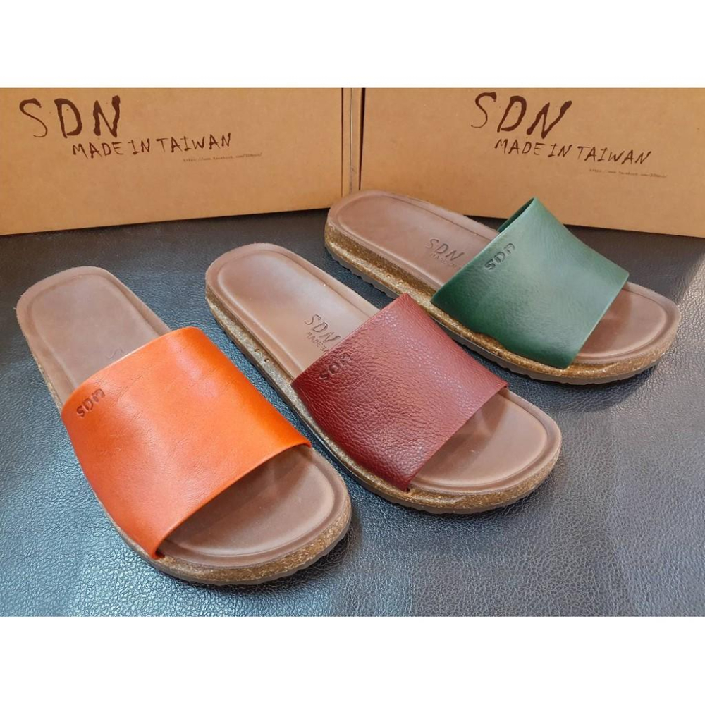 [KIKISHOES]-台灣自創品牌腳ㄚ子純手工鞋強韌耐穿牛皮一版(片)超有質感簡單大方止滑真皮拖鞋酒紅橙色綠色免運活動-細節圖2