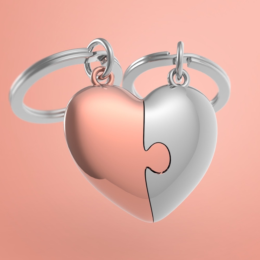 Metalmorphose/MTM 粉色心型拼圖鑰匙圈 比利時鑰匙圈 質感鑰匙圈 精品鑰匙圈-細節圖2