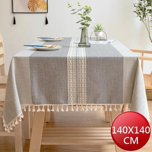 田園風棉麻防水桌布-灰色(140x140cm)【現貨 附發票】-細節圖2