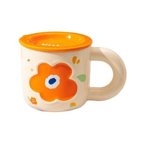 花朵帶蓋陶瓷粗柄杯-四色 (藍色/紅色/綠色/橙色)【現貨 附發票】-細節圖8