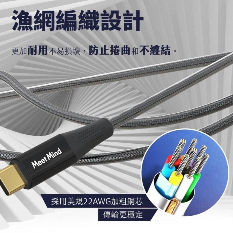 Meet Mind (USB-C to USB-C)100W漁網編織強化快速充電傳輸線2.2M-鍍金 【現貨 附發票】-細節圖4