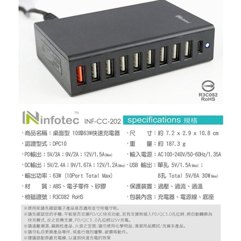 infotec 桌面型PD3.0+QC3.0+USB 63W快速充電器【現貨 附發票】-細節圖5