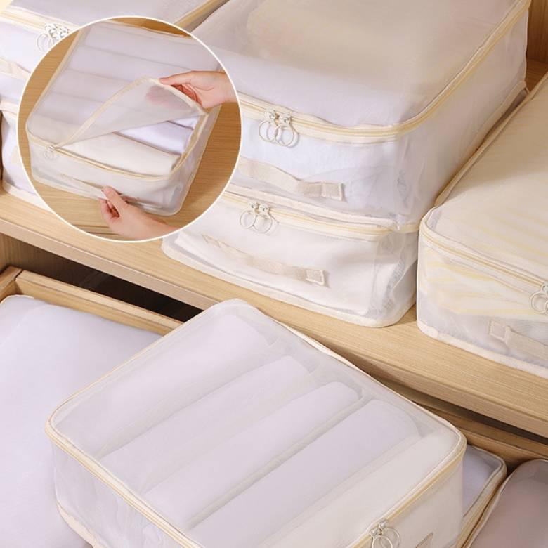 網紗衣物分類收納袋(無格/5格/6格)(米色/灰色)【現貨 附發票】-細節圖3