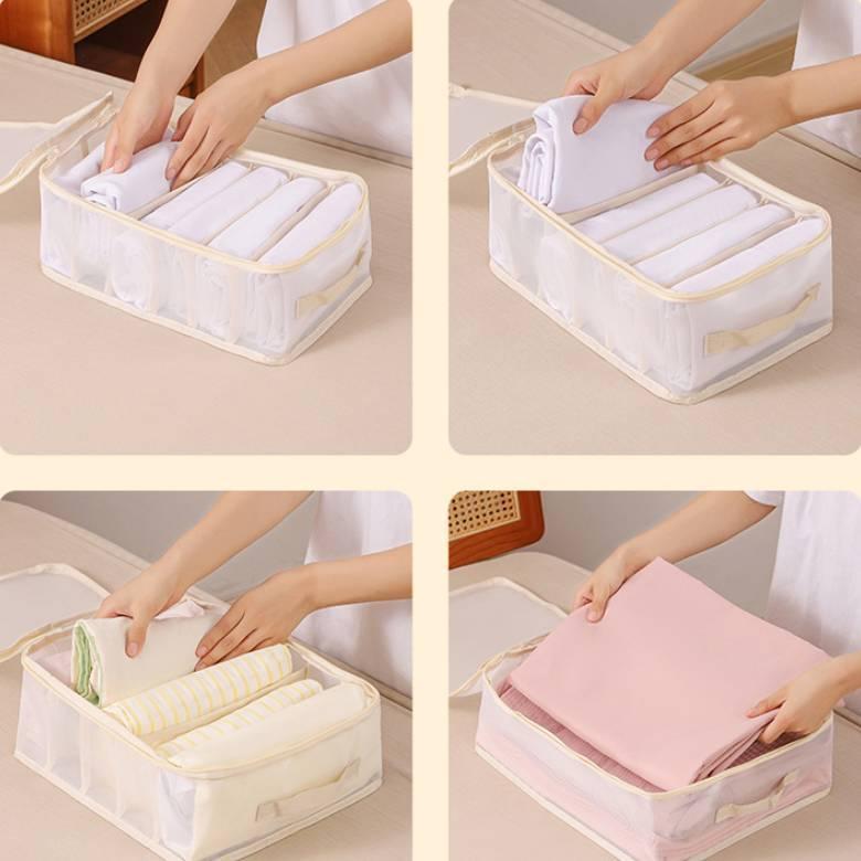 網紗衣物分類收納袋(無格/5格/6格)(米色/灰色)【現貨 附發票】-細節圖4