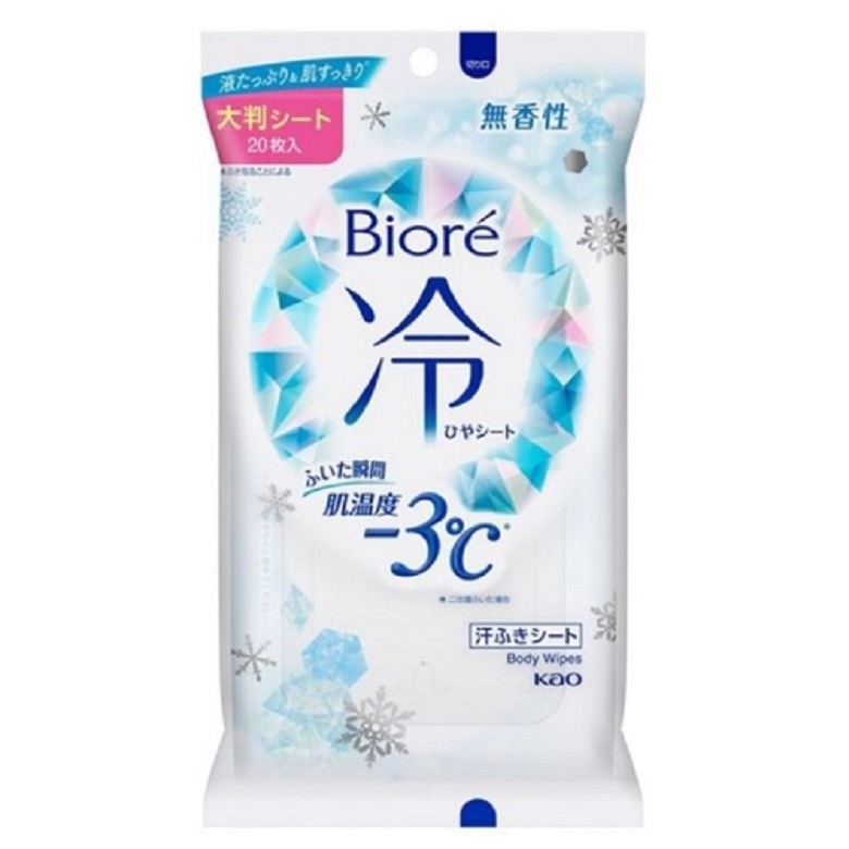 KAO Biore-3度C涼感濕巾20枚-無香 / 清新花香 / 蜜桃皂香｜日本製降溫濕紙巾｜運動戶外必備【現貨】-規格圖4