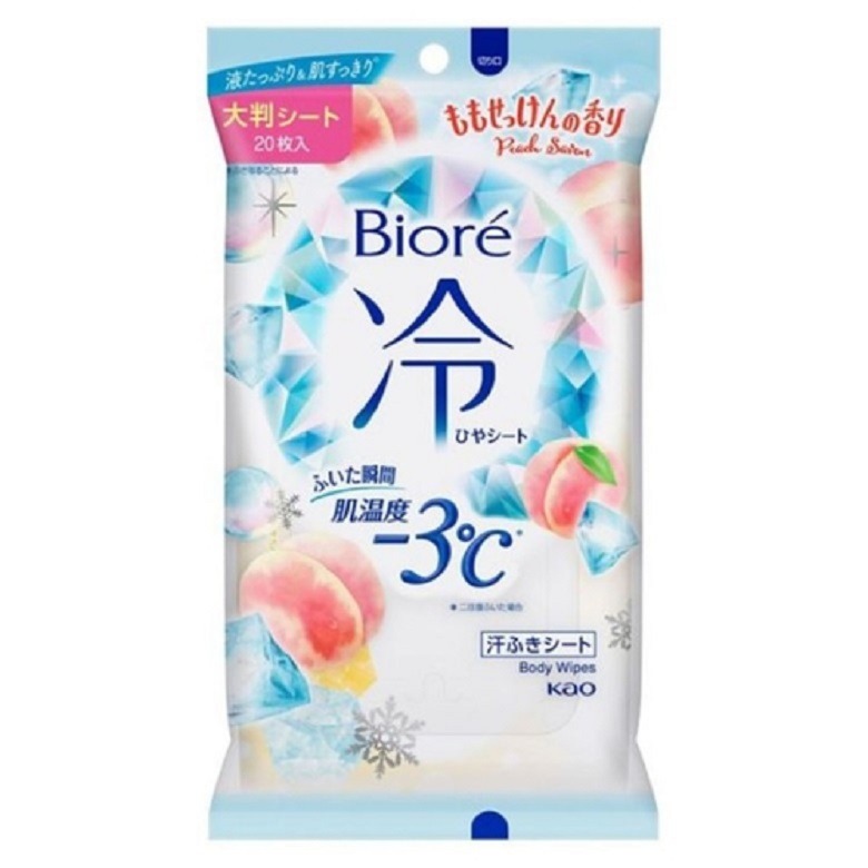 KAO Biore-3度C涼感濕巾20枚-無香 / 清新花香 / 蜜桃皂香｜日本製降溫濕紙巾｜運動戶外必備【現貨】-規格圖4