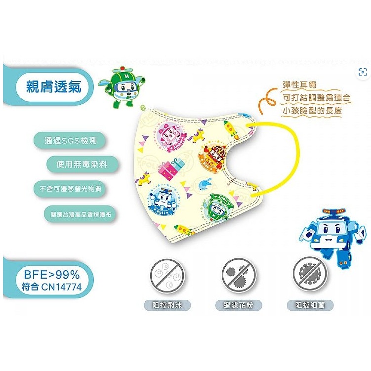 Poli波力3D立體幼幼醫用口罩(25入)-細節圖2