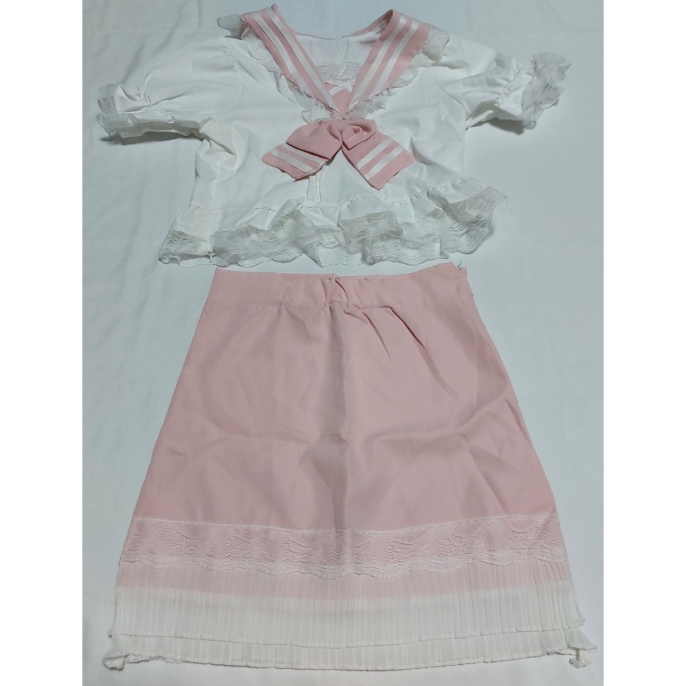 粉 蕾絲 水手服套裝 M碼 水手服-細節圖2