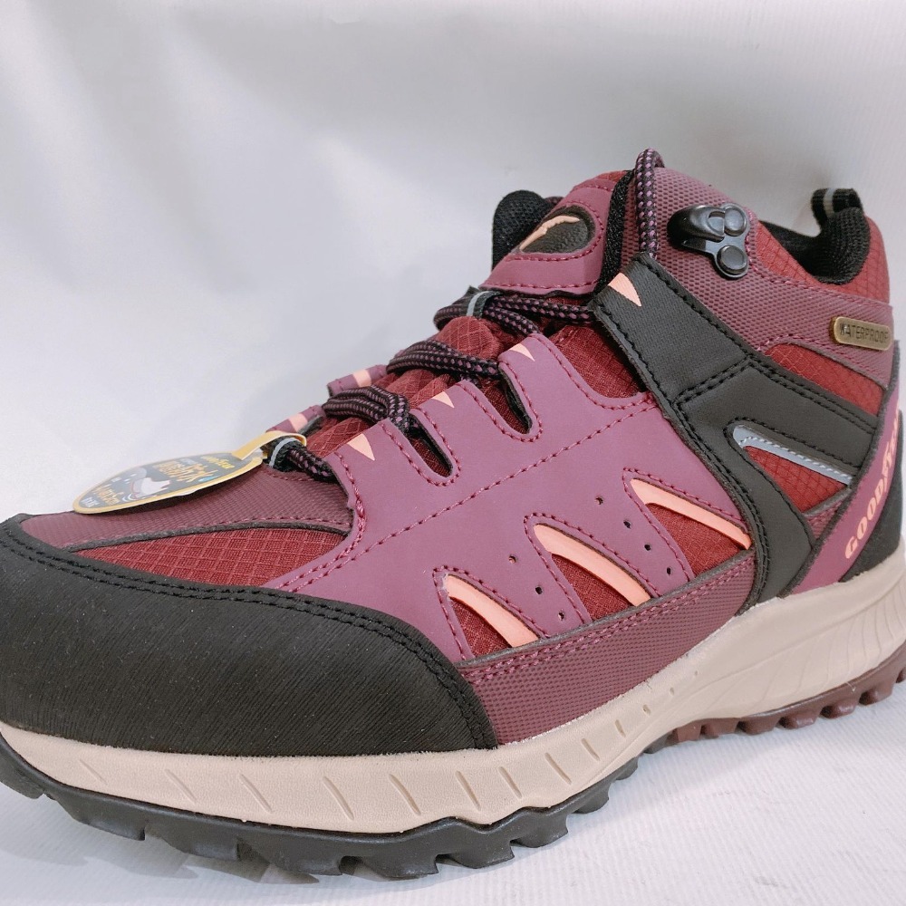 金英鞋坊~ GOODYEAR固特異 探險旅行家W1 女款抗水郊山健行鞋登山鞋12522-酒紅 超低直購價890元-細節圖2