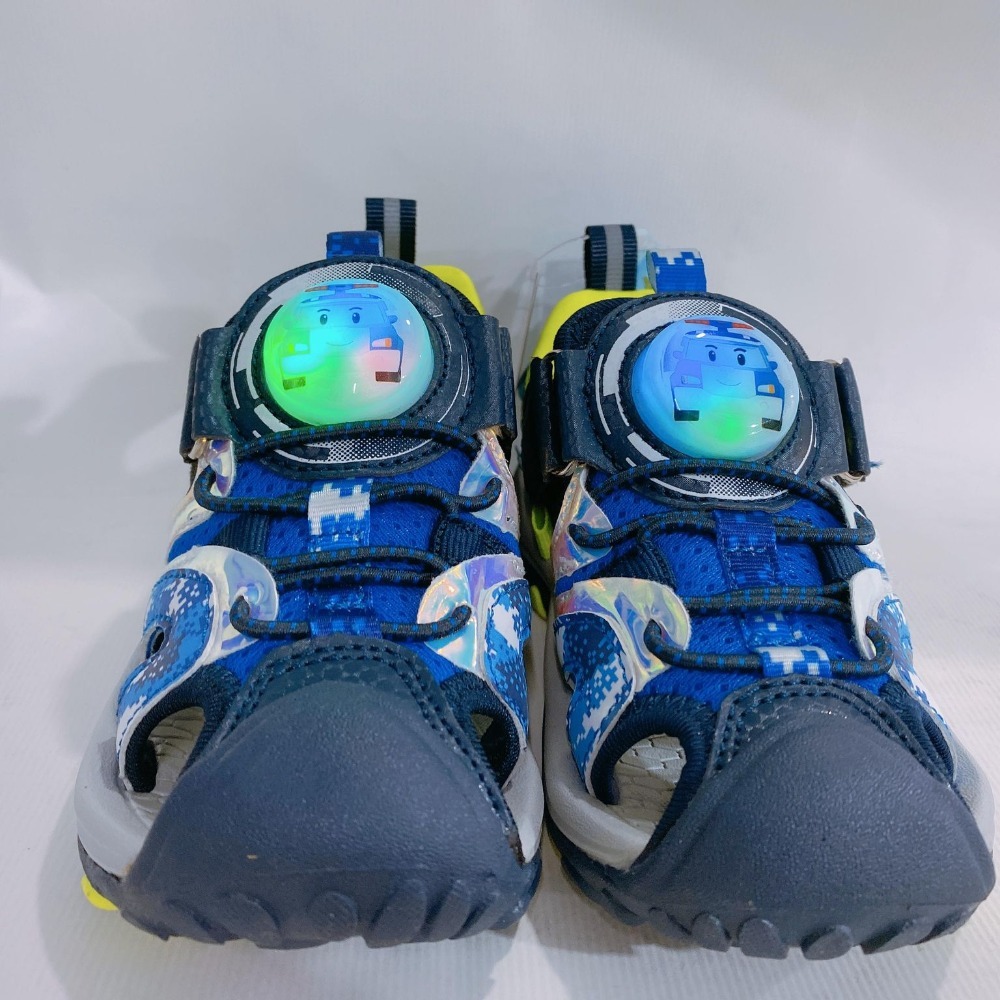 金英鞋坊~ 救援小隊變形警車POLI 羅伊 電燈護輕量涼鞋(台灣製造) 10226-藍綠 超低直購價299元(有燈)-細節圖2