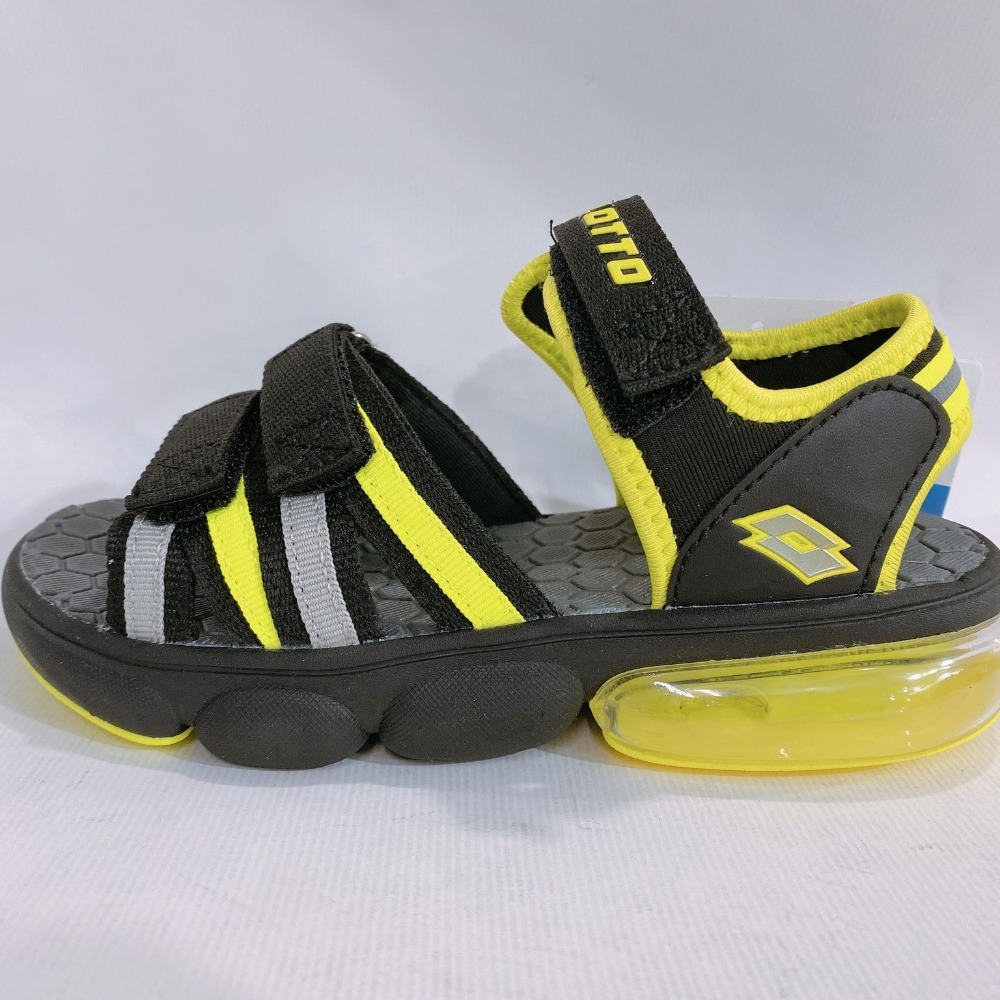 金英鞋坊~ LOTTO樂得-義大利第一品牌 童款輕量織帶氣墊涼鞋 3200-黑/螢光綠 超低直購價390元-細節圖2