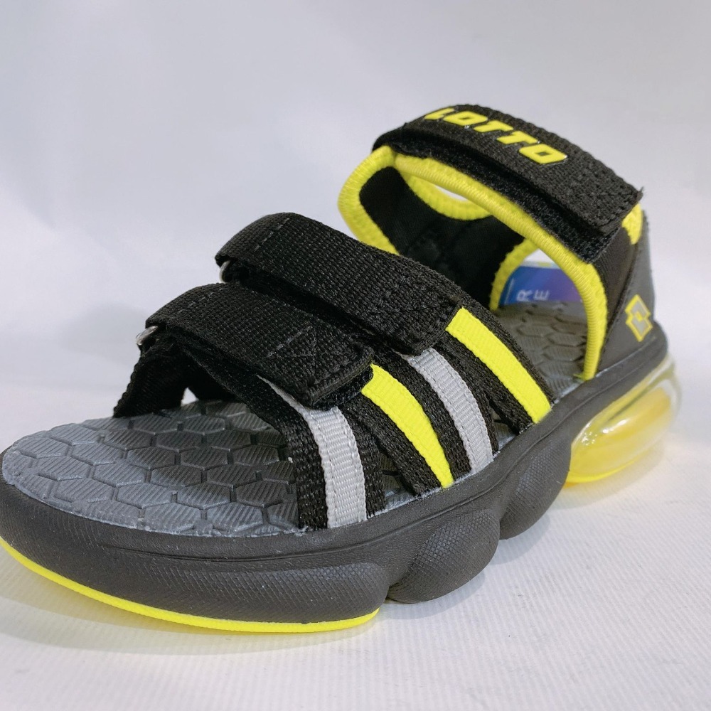 金英鞋坊~ LOTTO樂得-義大利第一品牌 童款輕量織帶氣墊涼鞋 3200-黑/螢光綠 超低直購價390元-細節圖3