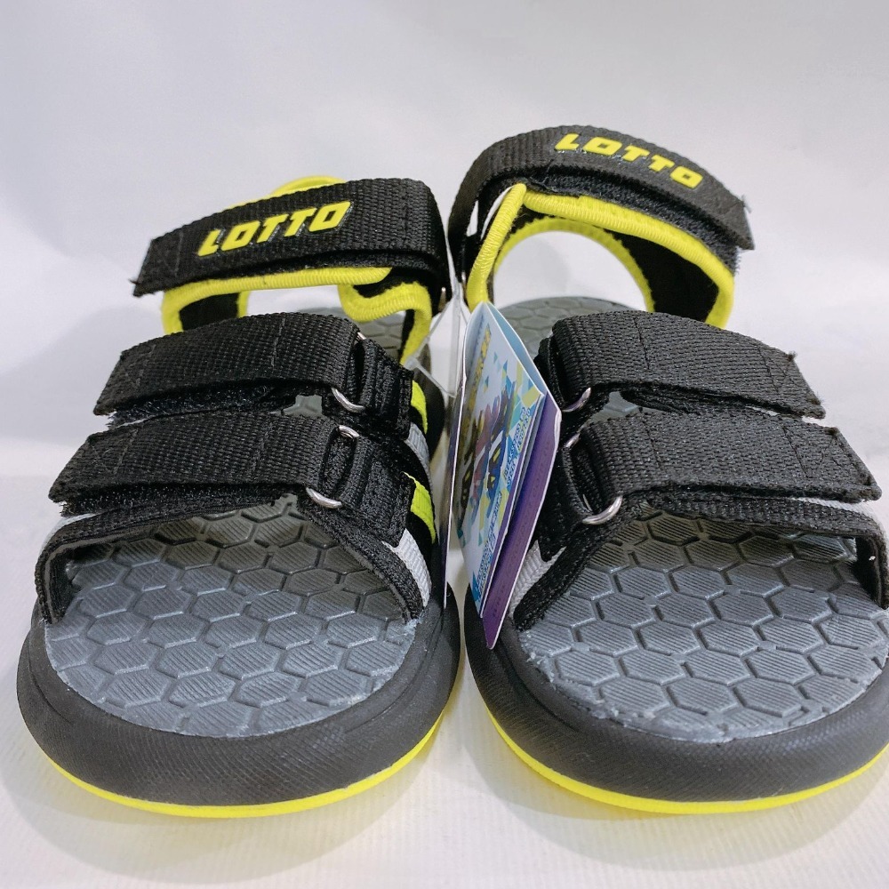 金英鞋坊~ LOTTO樂得-義大利第一品牌 童款輕量織帶氣墊涼鞋 3200-黑/螢光綠 超低直購價390元-細節圖4