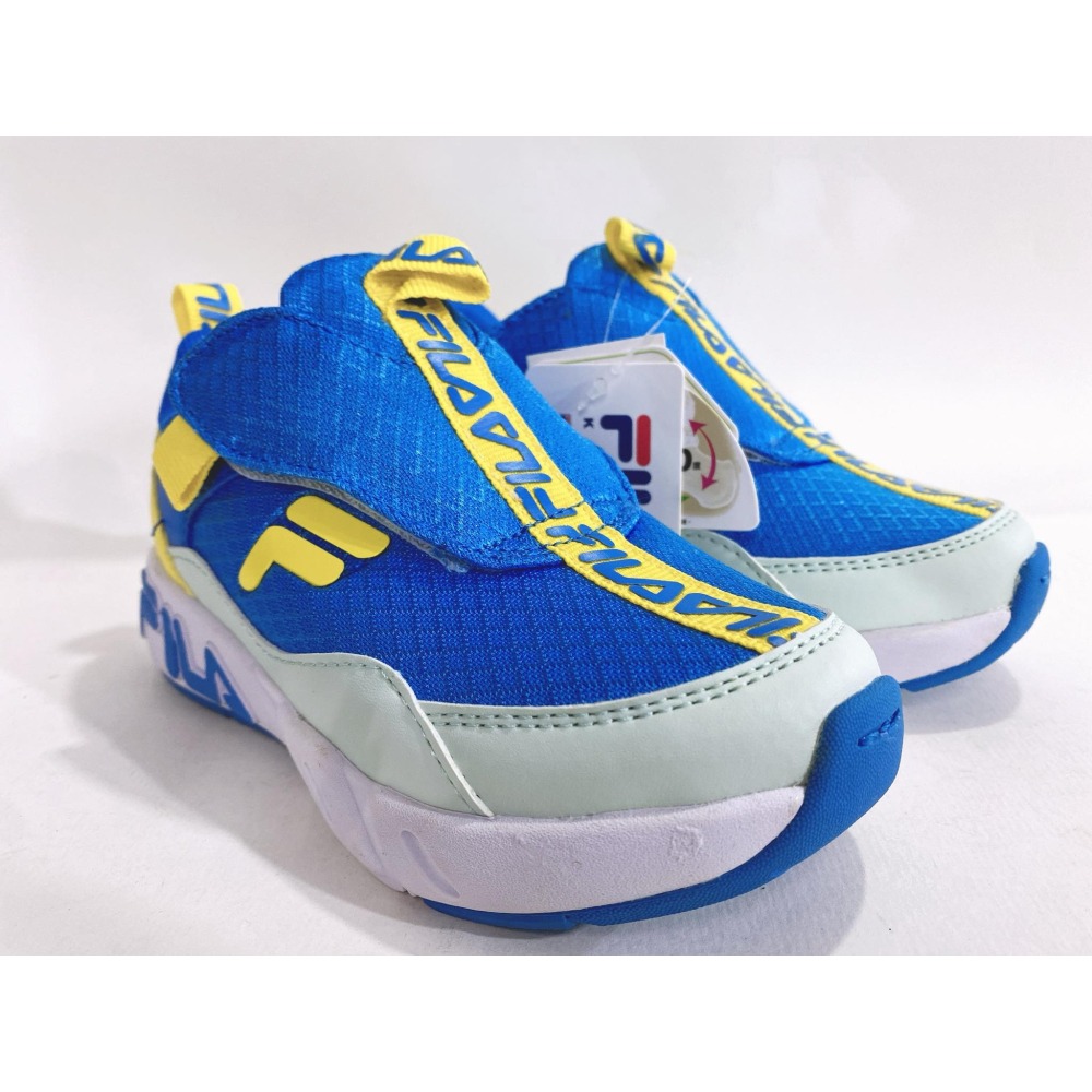 金英鞋坊~ FILA 男童輕量4大機能慢跑運動鞋(足弓支撐鞋墊)2-J832W-363-藍黃 超低直購價850元-細節圖3