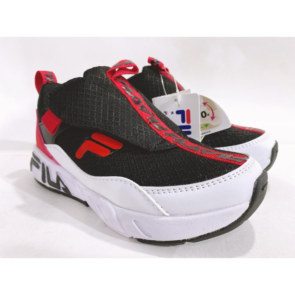 金英鞋坊~FILA 男童 輕量4大機能慢跑運動鞋(足弓支撐鞋墊) 2-J832W-020-黑紅 超低直購價850元-細節圖3