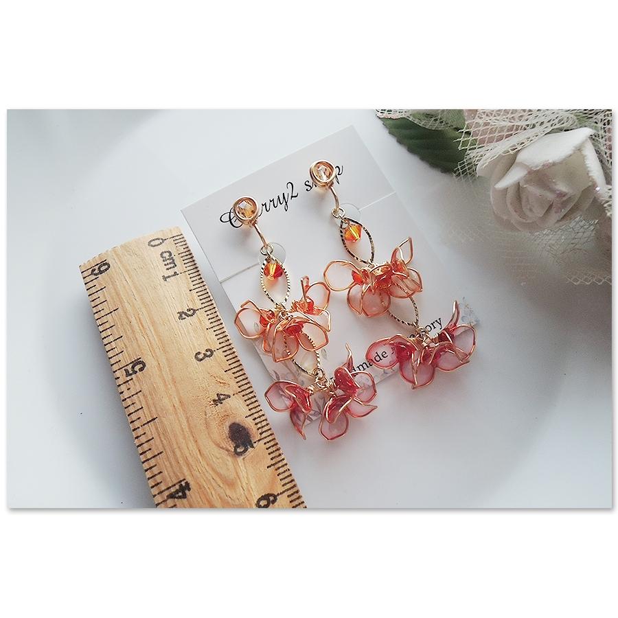 ◎Cherry2 shop◎手作。水晶花系列~橙紅花朵夾式耳環/無痛耳夾A2903☆-細節圖4