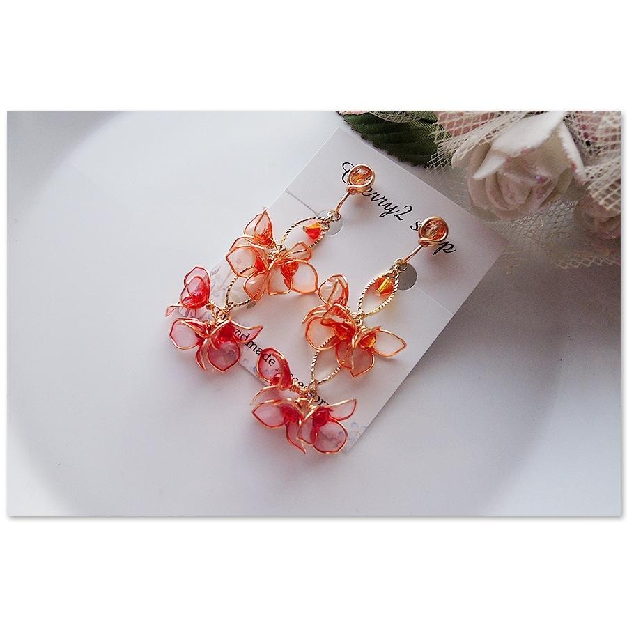 ◎Cherry2 shop◎手作。水晶花系列~橙紅花朵夾式耳環/無痛耳夾A2903☆-細節圖5