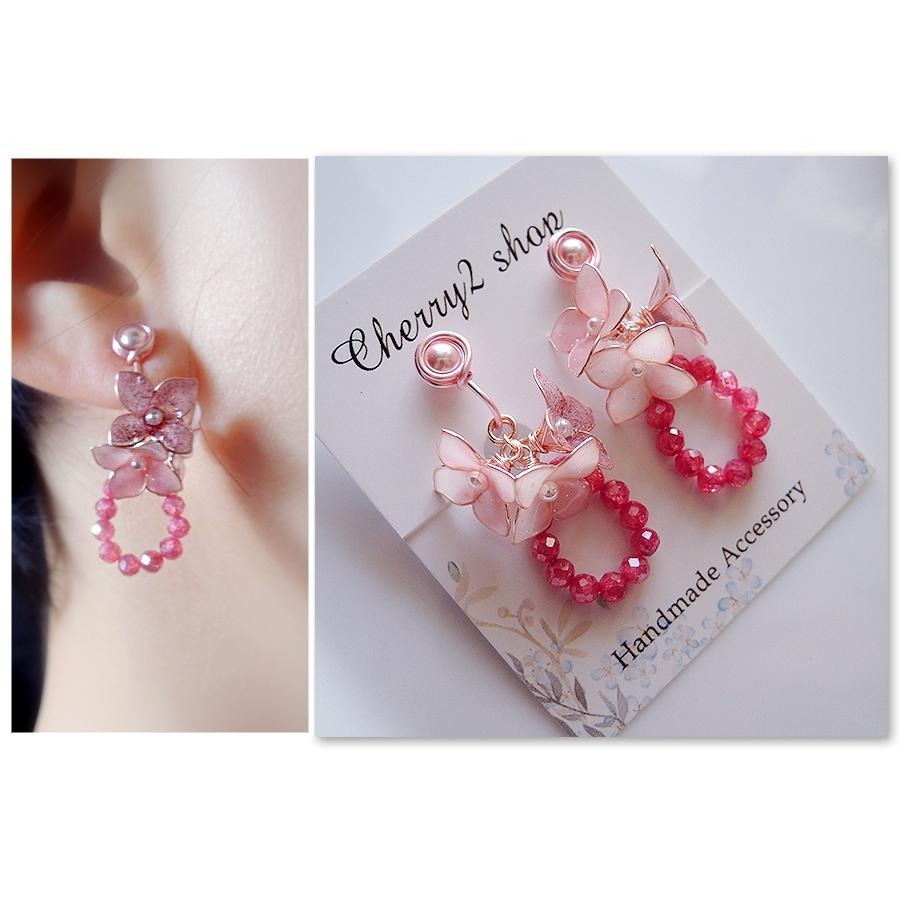 ◎Cherry2 shop◎手作。水晶花系列~三色小花+鋯石小珠串夾式耳環/手工耳夾A2858☆-細節圖8