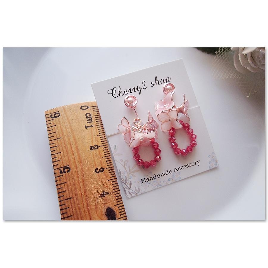 ◎Cherry2 shop◎手作。水晶花系列~三色小花+鋯石小珠串夾式耳環/手工耳夾A2858☆-細節圖9
