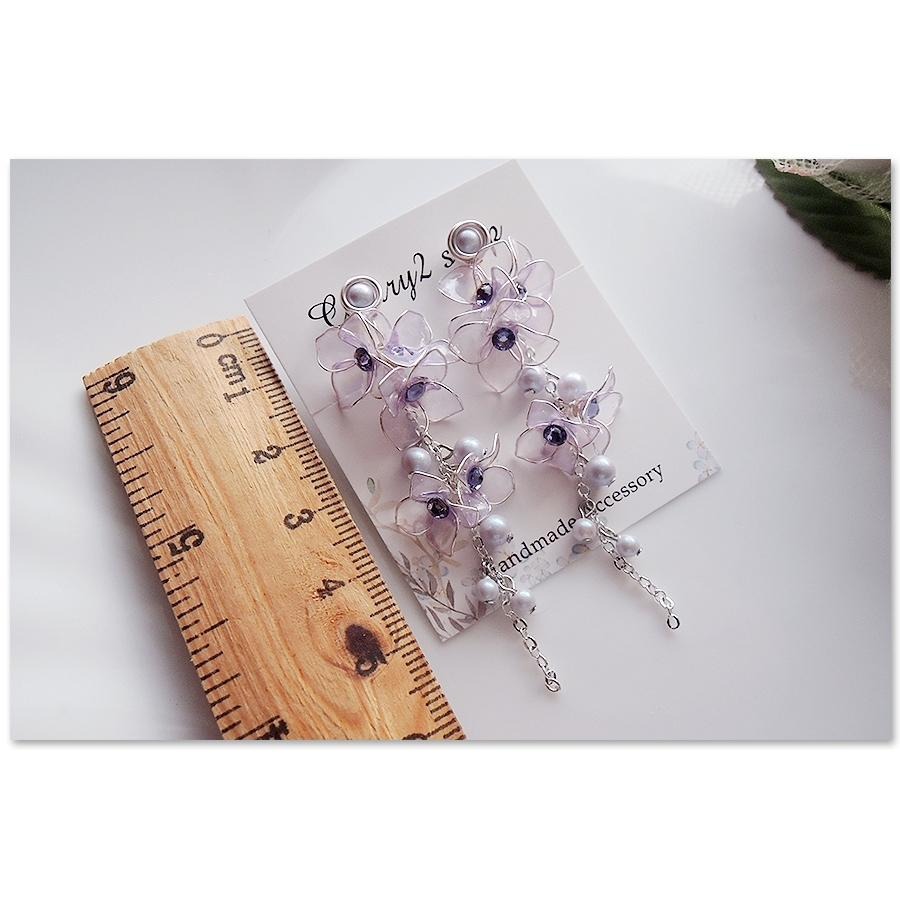 ◎Cherry2 shop◎手作。水晶花系列~夢幻藍紫花朵珍珠夾式耳環/無痛耳夾A2907☆-細節圖4
