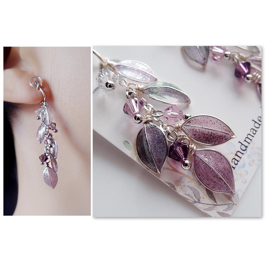 ◎Cherry2 shop◎手作。水晶花系列~秋冬款~樹葉水晶夾式耳環/無痛耳夾A211☆-細節圖6