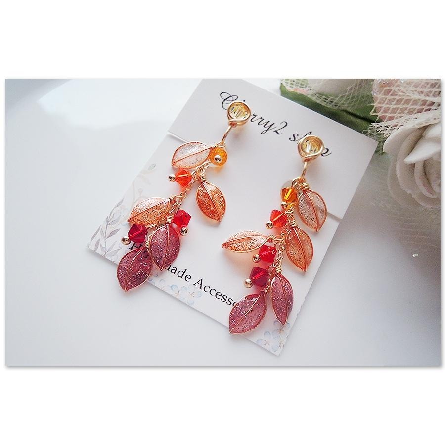 ◎Cherry2 shop◎手作。水晶花系列~秋冬款~樹葉水晶夾式耳環/無痛耳夾A211☆-細節圖7