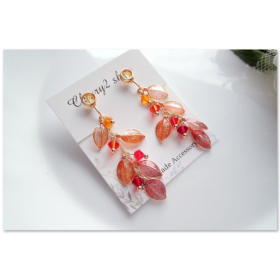 ◎Cherry2 shop◎手作。水晶花系列~秋冬款~樹葉水晶夾式耳環/無痛耳夾A211☆-細節圖8