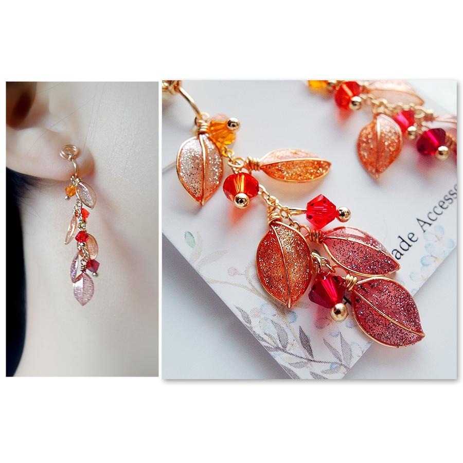 ◎Cherry2 shop◎手作。水晶花系列~秋冬款~樹葉水晶夾式耳環/無痛耳夾A211☆-細節圖9