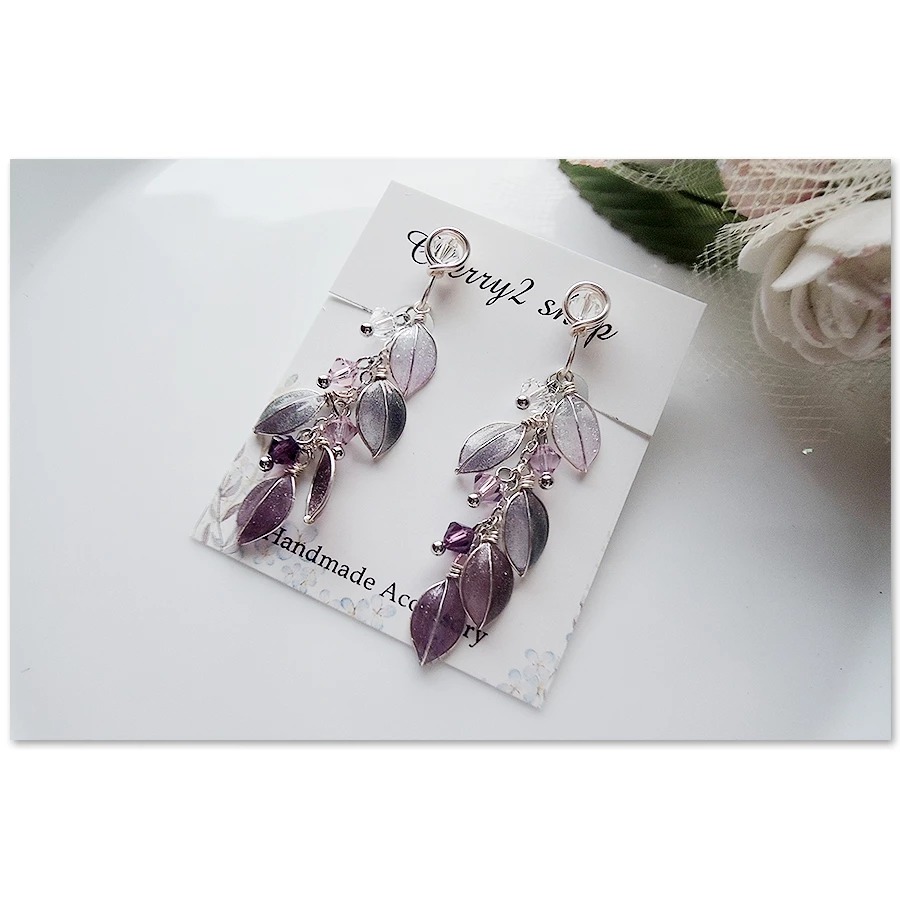 ◎Cherry2 shop◎手作。水晶花系列~秋冬款~樹葉水晶夾式耳環/無痛耳夾A211☆-規格圖9