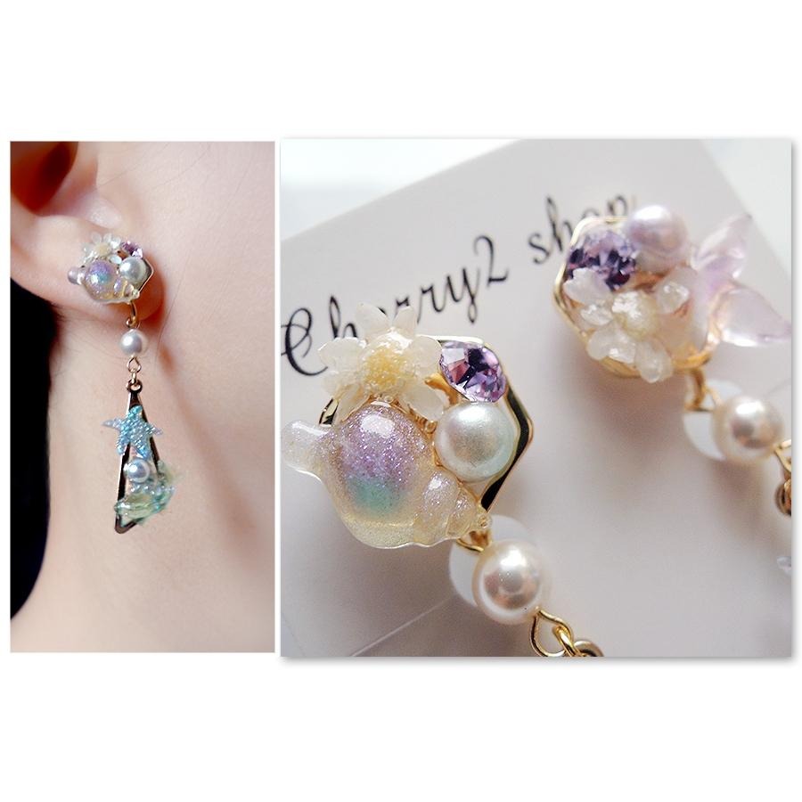 ◎Cherry2 shop◎手作。滴膠款~貝殼珍珠滴膠夾式 耳環/手工耳夾A2950☆-細節圖3
