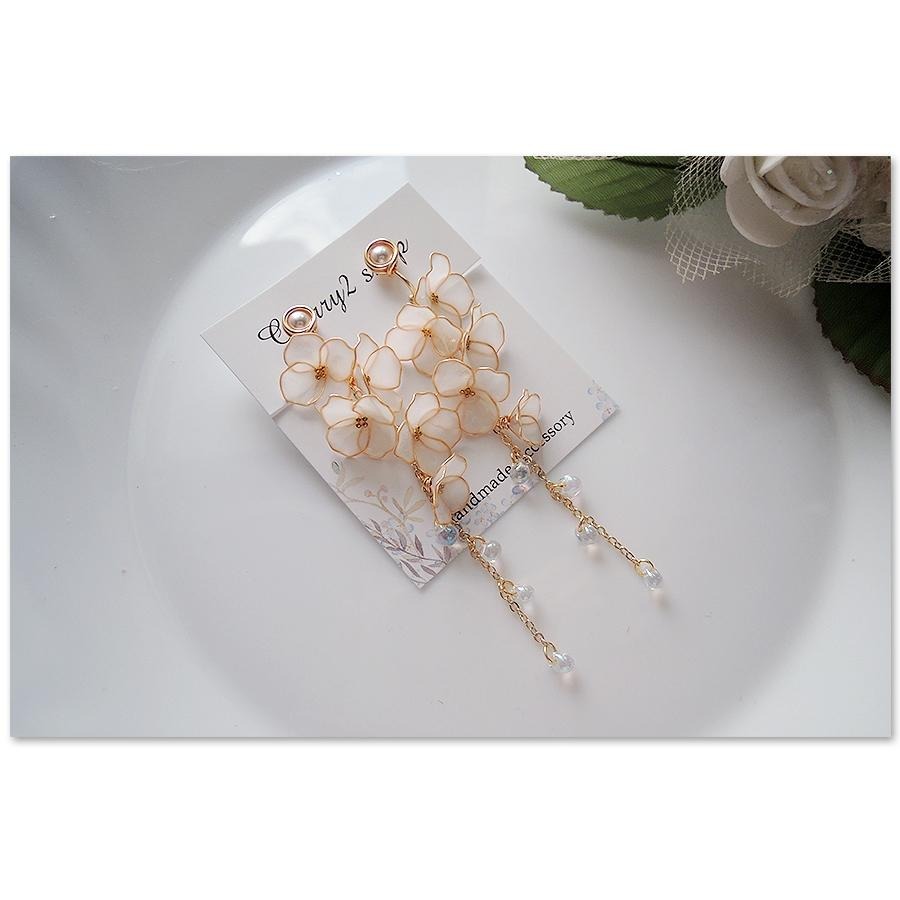 ◎Cherry2 shop◎手作。水晶花系列~柔白小花珠鏈夾式耳環/手工耳夾A2623☆-細節圖2