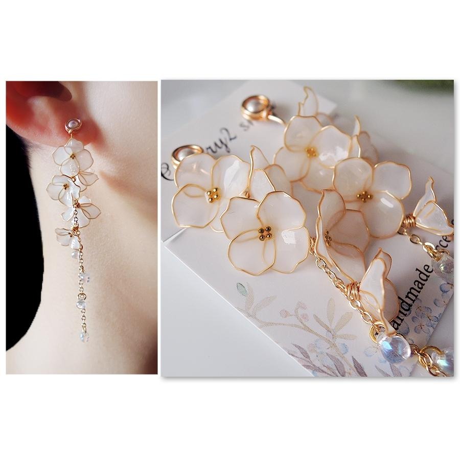 ◎Cherry2 shop◎手作。水晶花系列~柔白小花珠鏈夾式耳環/手工耳夾A2623☆-細節圖3