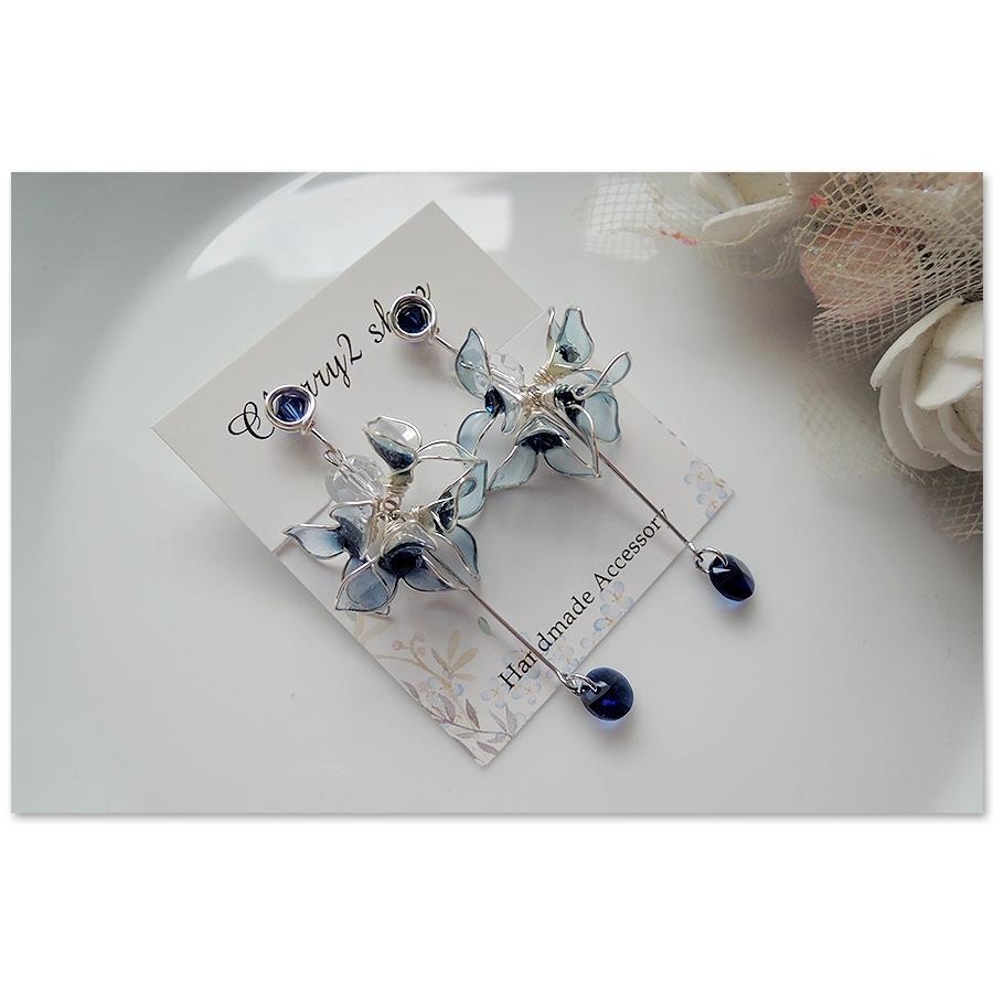 ◎Cherry2 shop◎手作。水晶花系列~三瓣花長鏈夾式耳環/手工耳夾A1845☆-細節圖2