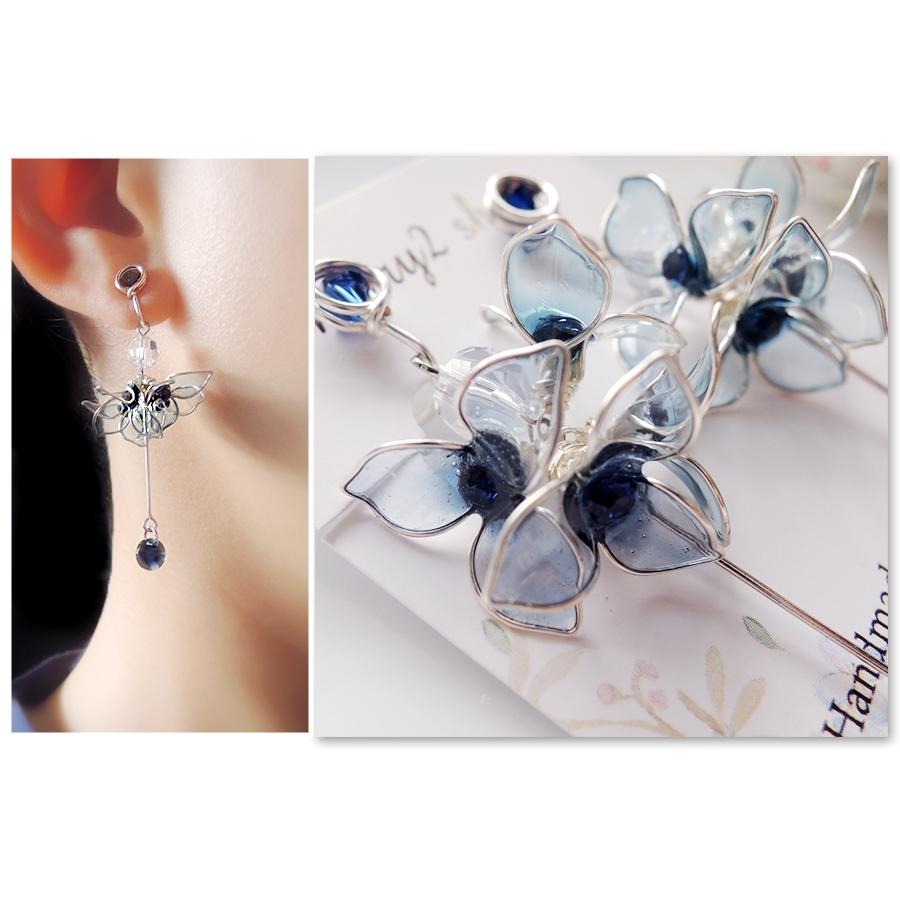 ◎Cherry2 shop◎手作。水晶花系列~三瓣花長鏈夾式耳環/手工耳夾A1845☆-細節圖3