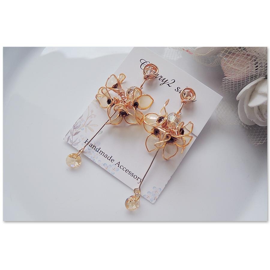 ◎Cherry2 shop◎手作。水晶花系列~三瓣花長鏈夾式耳環/手工耳夾A1845☆-細節圖5