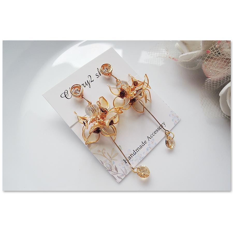 ◎Cherry2 shop◎手作。水晶花系列~三瓣花長鏈夾式耳環/手工耳夾A1845☆-細節圖6