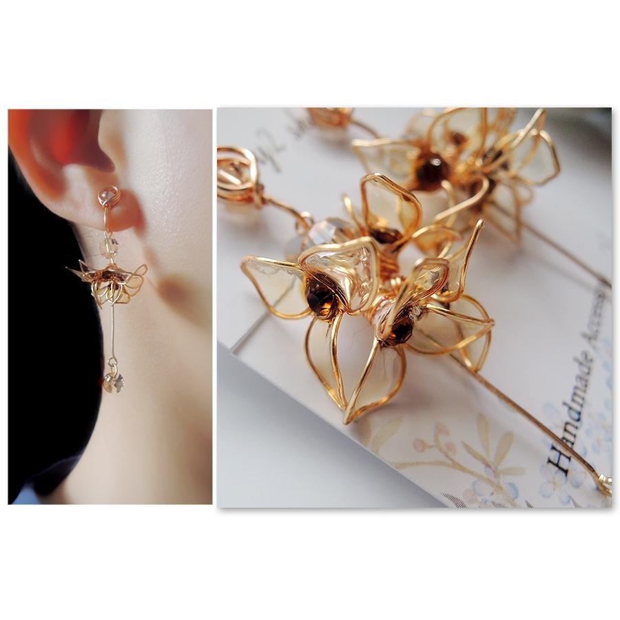 ◎Cherry2 shop◎手作。水晶花系列~三瓣花長鏈夾式耳環/手工耳夾A1845☆-細節圖7