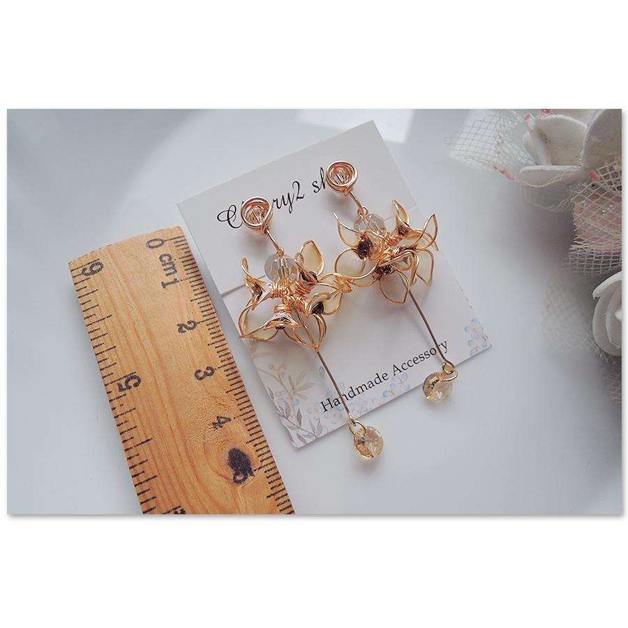 ◎Cherry2 shop◎手作。水晶花系列~三瓣花長鏈夾式耳環/手工耳夾A1845☆-細節圖8
