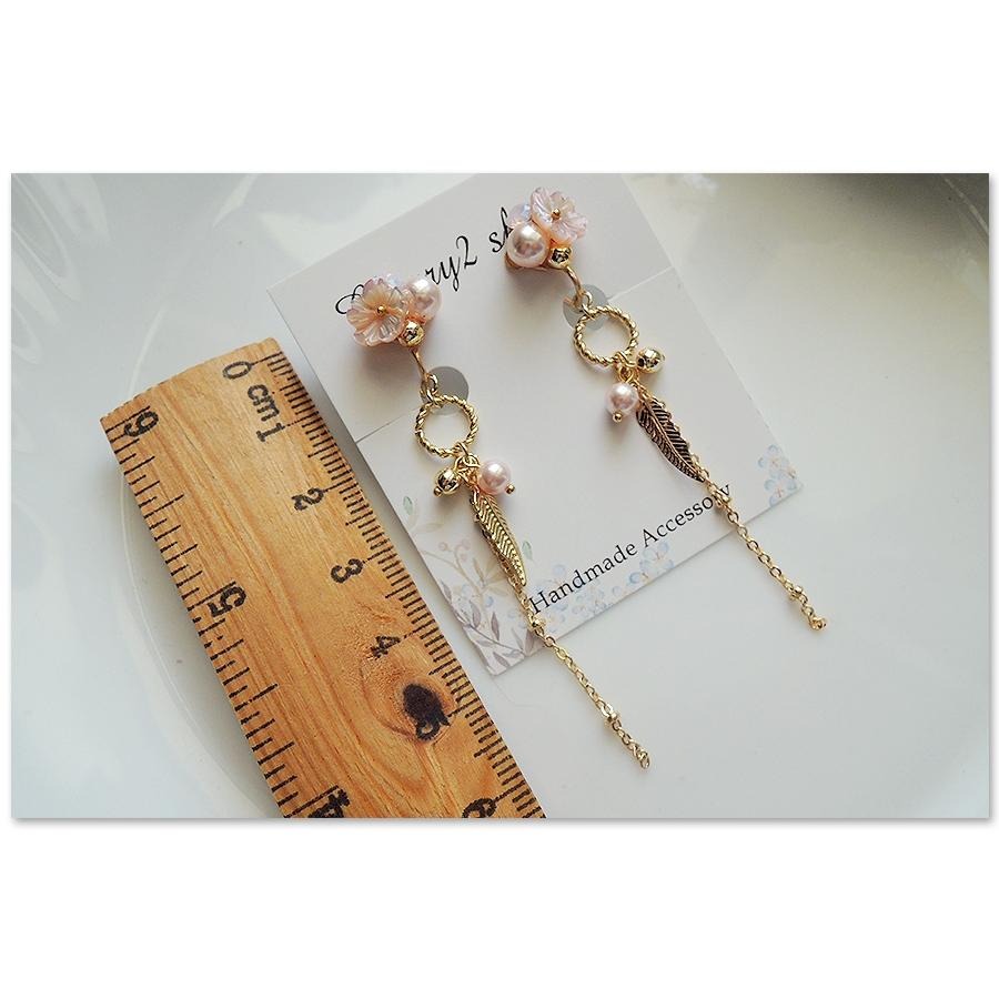 ◎Cherry2 shop◎手作。粉紅貝殼花+珍珠花朵長鍊夾式耳環/手工耳夾A2288☆-細節圖5