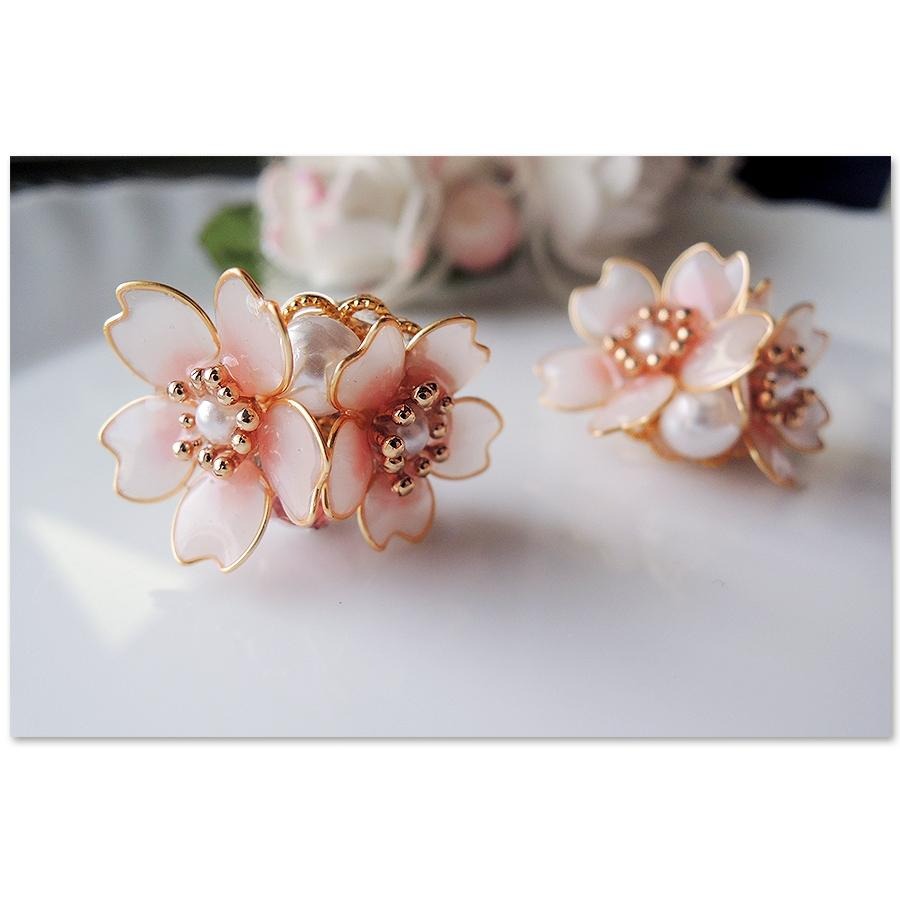 ◎Cherry2 shop◎手作。水晶花系列~粉紅櫻花+珍珠水鑽夾式耳環/手工耳夾A1566☆-細節圖5