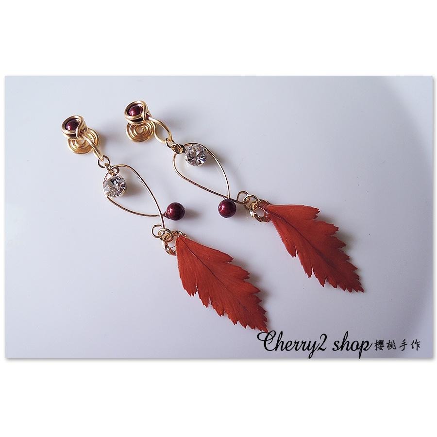 ◎Cherry2 shop◎手作。真花系列~交叉曲線+山羊齒夾式耳環/手工耳夾A9732☆-細節圖2