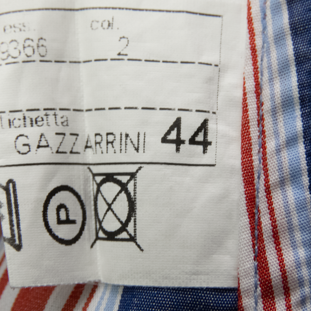 義大利品牌GAZZARRINI紅藍線條口袋短袖襯衫 義大利製-細節圖7