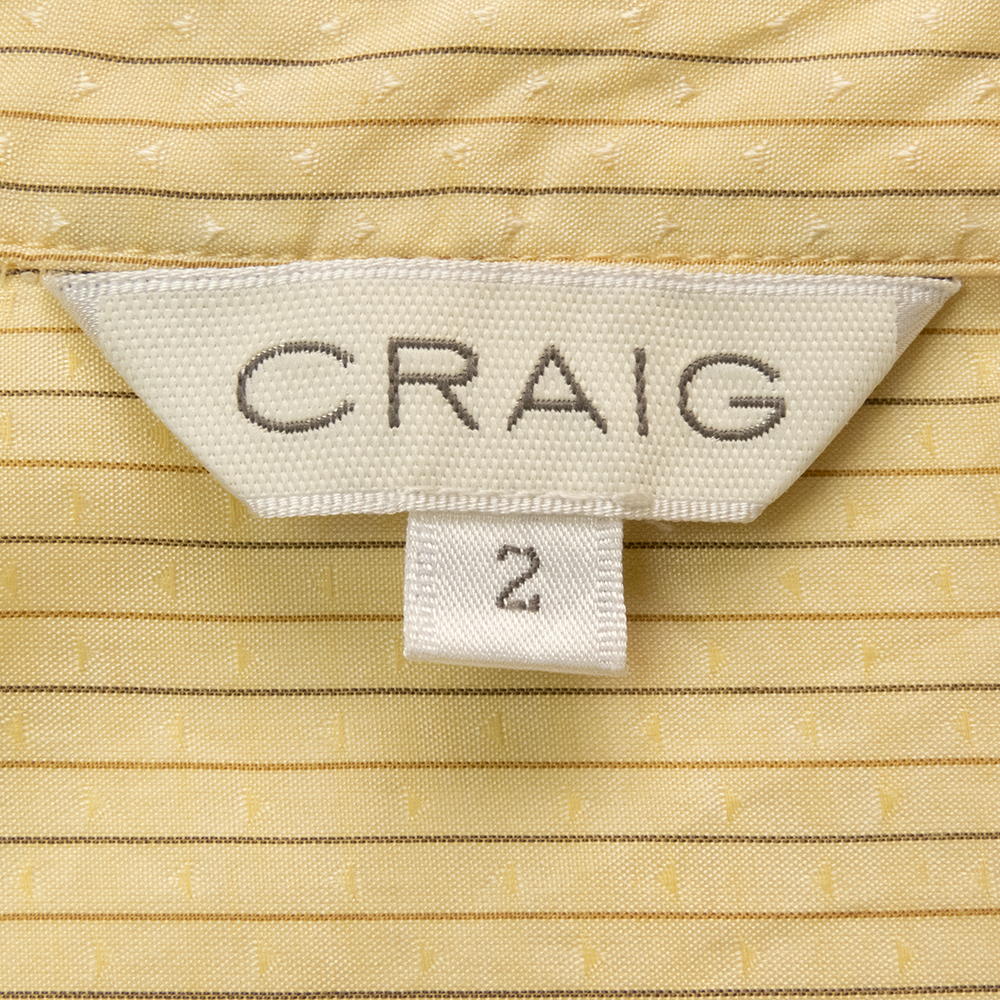 專櫃品牌CRAIG鵝黃色蠶絲條紋小三角形長袖襯衫-細節圖5