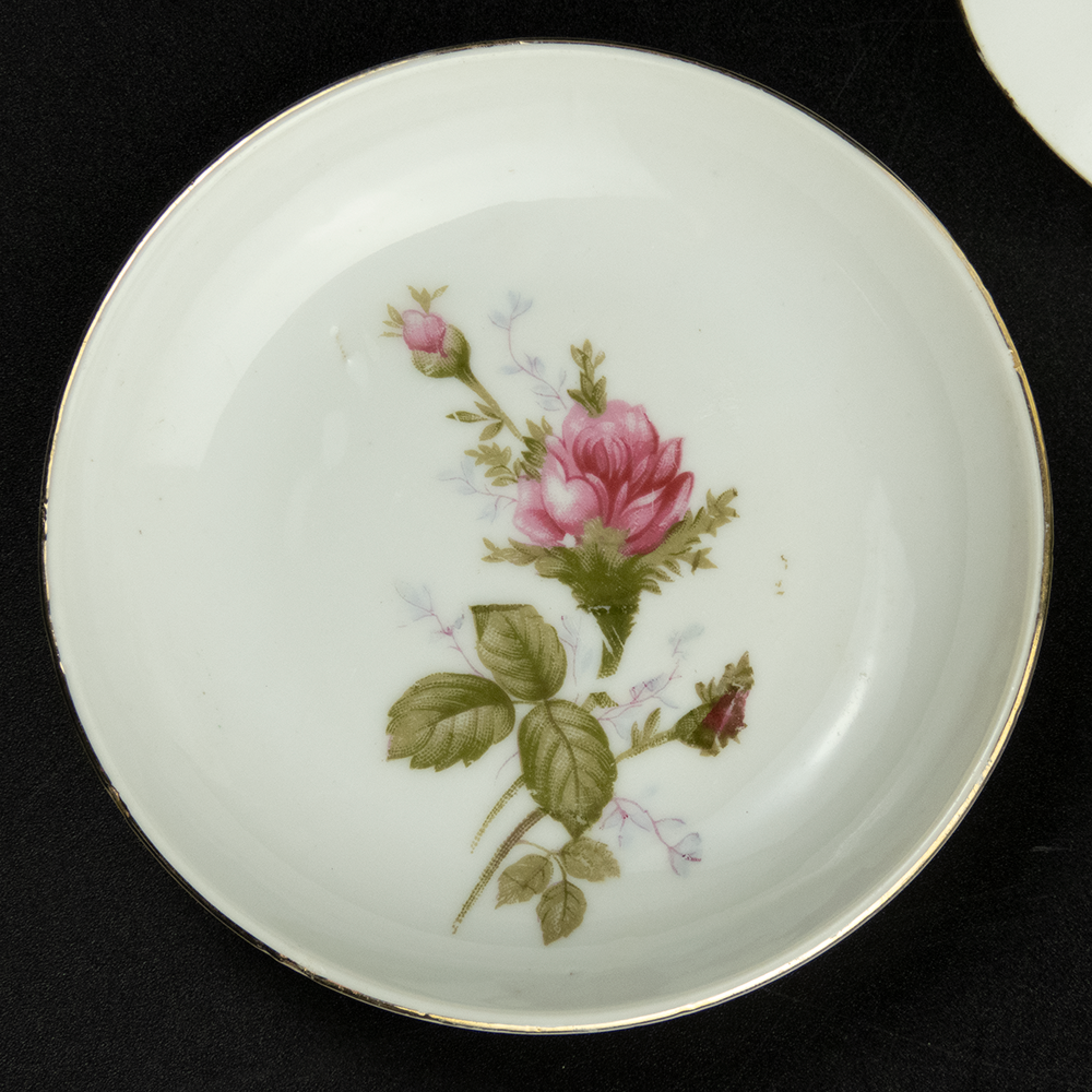 大同瓷器薔薇花朵描金邊陶瓷碗碟 蘸料碟 2件一組-細節圖2