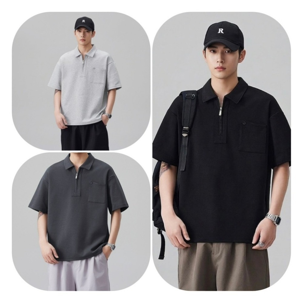 𝔾𝕣𝕒𝕔𝕖 𝕊𝕥𝕦𝕕𝕚𝕠♡男裝♡休閒拉鍊翻領短袖上衣-細節圖8