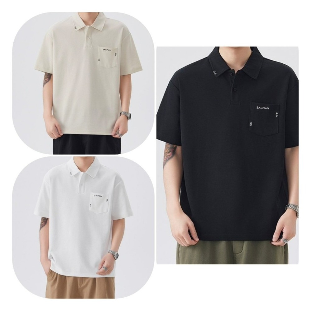𝔾𝕣𝕒𝕔𝕖 𝕊𝕥𝕦𝕕𝕚𝕠♡男裝♡刺繡英字口袋POLO衫-細節圖2