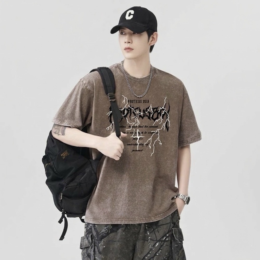 𝔾𝕣𝕒𝕔𝕖 𝕊𝕥𝕦𝕕𝕚𝕠♡男裝♡美式暗黑風閃電圖騰印花上衣-規格圖6
