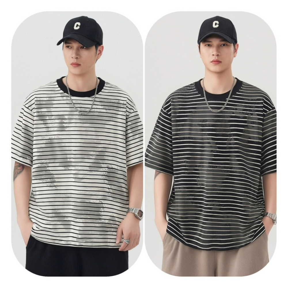 𝔾𝕣𝕒𝕔𝕖 𝕊𝕥𝕦𝕕𝕚𝕠♡男裝♡個性條紋寬鬆休閒上衣-細節圖2